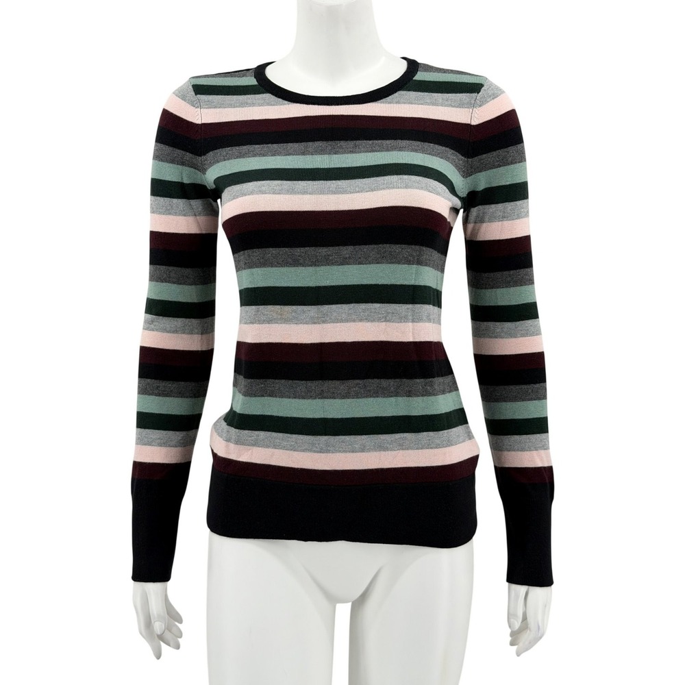 Vince Camuto Sweater Womens XS Green Black Stripe Knit Preppy Layer Autumn Fall